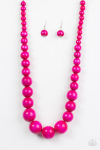 Load image into Gallery viewer, Paparazzi Effortlessly Everglades - Pink - Bubble gum Wooden Necklace and matching Earrings - $5 Jewelry With Ashley Swint