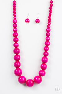 Paparazzi Effortlessly Everglades - Pink - Bubble gum Wooden Necklace and matching Earrings - $5 Jewelry With Ashley Swint