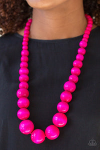 Paparazzi Effortlessly Everglades - Pink - Bubble gum Wooden Necklace and matching Earrings - $5 Jewelry With Ashley Swint