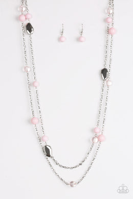 Paparazzi Hitting A GLOW Point - Pink Beads - Silver Chains - Necklace & Earrings - $5 Jewelry With Ashley Swint
