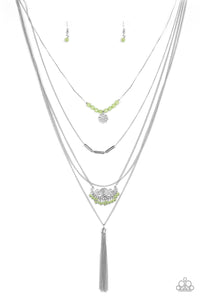 Paparazzi Malibu Mixer - Green Beads - Silver Necklace and matching Earrings - $5 Jewelry With Ashley Swint