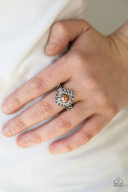 Paparazzi Perfect Perfectionist - Brown Bead - Silver Frame - White Rhinestones - Ring - $5 Jewelry With Ashley Swint