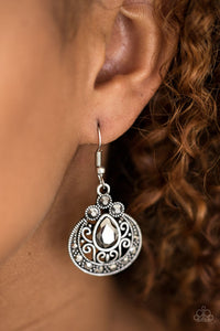 Paparazzi Royal Refinery - Silver - Glittery Hematite Rhinestone - Silver Hoop Earrings - $5 Jewelry With Ashley Swint