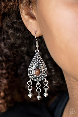 Paparazzi Sahara Song - Brown Bead - Silver Teardrop Earrings - $5 Jewelry With Ashley Swint