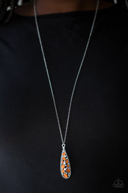 Paparazzi Teardrop Treasure - Orange - Stones - White Rhinestones - Silver Teardrop Necklace & Earrings - $5 Jewelry With Ashley Swint