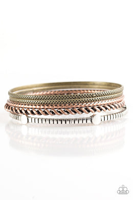 Paparazzi When The Going Gets Rough - Multi - Brass, Copper, Silver Bangles - Set of 5 - $5 Jewelry With Ashley Swint