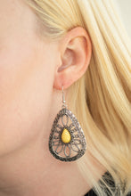 Load image into Gallery viewer, Paparazzi Floral Frill - Yellow - Ornate Silver Teardrop - Earrings - $5 Jewelry with Ashley Swint
