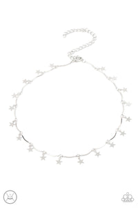 PRE-ORDER - Paparazzi Little Miss Americana - Silver - Choker Necklace & Earrings - $5 Jewelry with Ashley Swint