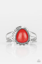 Load image into Gallery viewer, Paparazzi Natures Bounty - Red Stone - Antiqued Silver Feather - Cuff Bracelet - $5 Jewelry With Ashley Swint