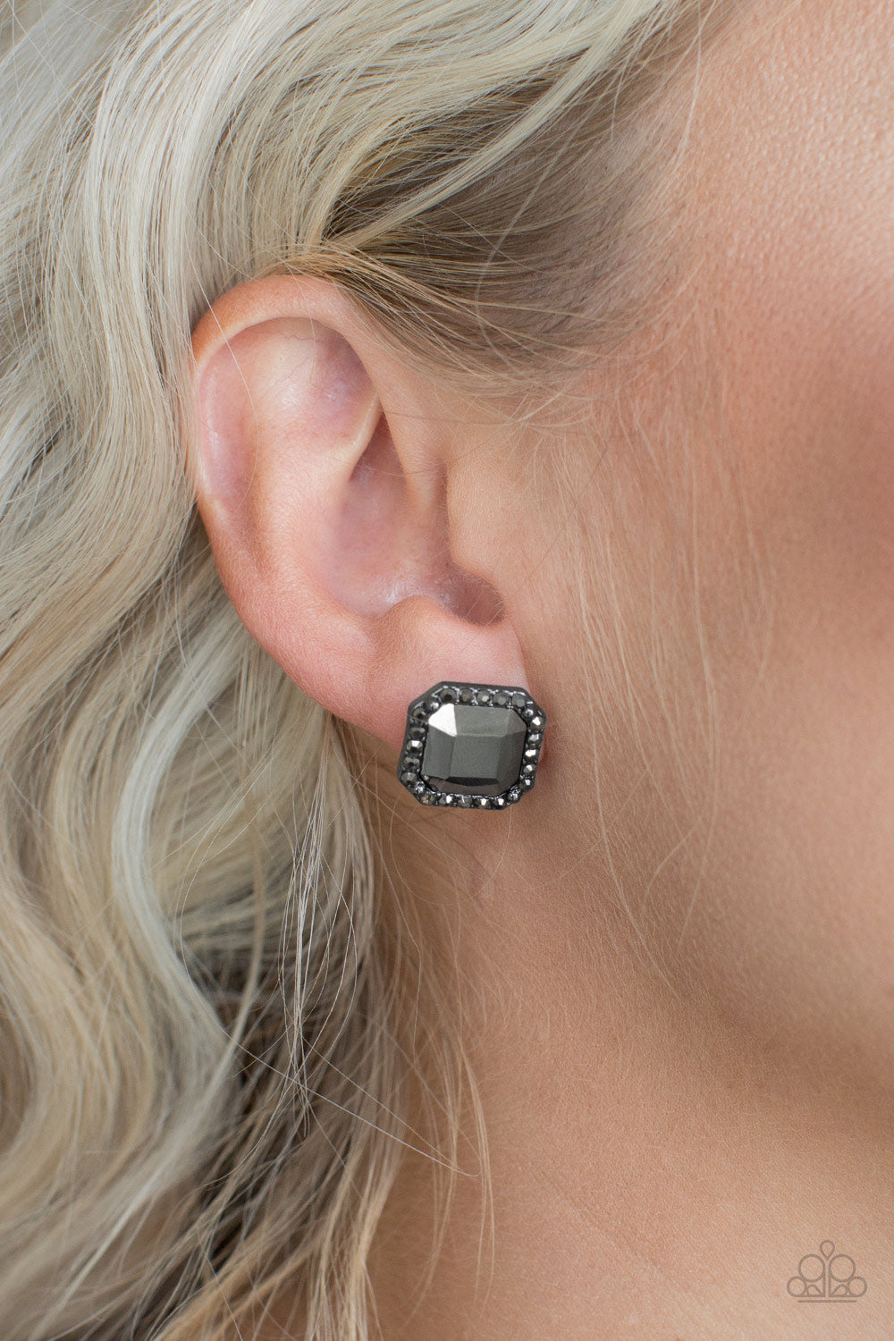 Paparazzi Act Your AGELESS - Black Hematite Gem Rhinestones - Post Earrings - $5 Jewelry With Ashley Swint