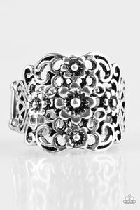 Paparazzi Divinely Daisy - Silver Daisies - Antiqued Shimmer - Ring - $5 Jewelry With Ashley Swint