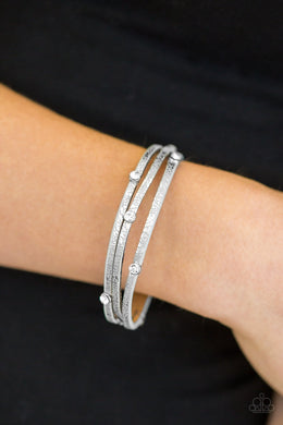 Paparazzi Drop A SHINE - Silver Leather Rhinestone Bracelet - $5 Jewelry With Ashley Swint