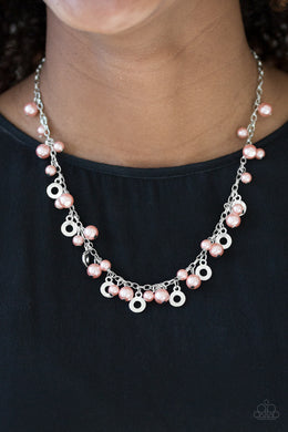 Paparazzi Elegant Ensemble - Orange - Coral Pearly Beads - Silver Chain Necklace & Earrings - $5 Jewelry With Ashley Swint