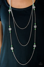 Load image into Gallery viewer, Paparazzi Hibiscus Hideaway - Green Beads - Silver Necklace &amp; Earrings - $5 Jewelry With Ashley Swint