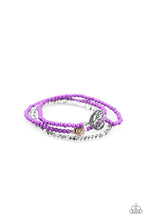 Load image into Gallery viewer, Paparazzi Lovers Loot - Purple - Silver Heart &amp; Rose Charms - Set of 3 Stretchy Bracelets - $5 Jewelry With Ashley Swint