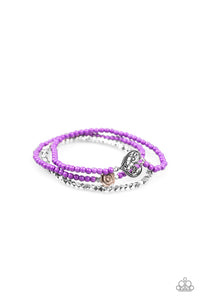 Paparazzi Lovers Loot - Purple - Silver Heart & Rose Charms - Set of 3 Stretchy Bracelets - $5 Jewelry With Ashley Swint