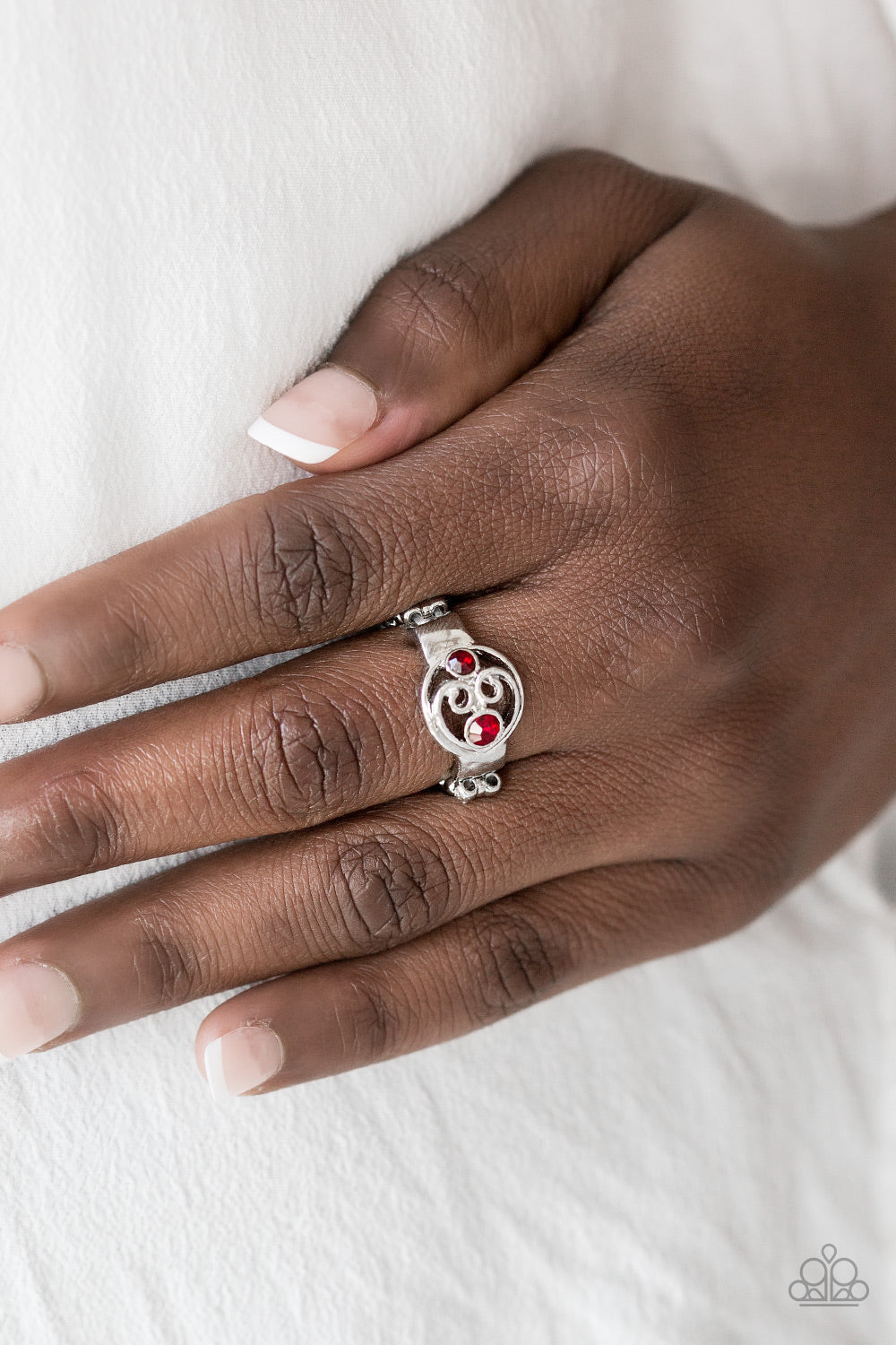 Paparazzi Oceanic Bliss - Red Rhinestones - Silver Ring - $5 Jewelry With Ashley Swint