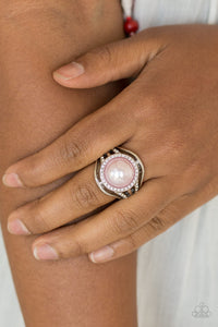 Paparazzi Pampered In Pearls - Pink Pearl - Silver Rhinestone Ring - $5 Jewelry with Ashley Swint