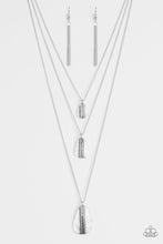 Load image into Gallery viewer, Paparazzi Sonoran Storm - Silver - Teardrop and Etched Studded - Triple Layer Chain Necklace &amp; Earrings - $5 Jewelry With Ashley Swint
