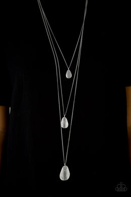 Paparazzi Sonoran Storm - Silver - Teardrop and Etched Studded - Triple Layer Chain Necklace & Earrings - $5 Jewelry With Ashley Swint