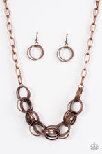 Load image into Gallery viewer, Paparazzi Statement Made - Copper - Glistening Rings Necklace and matching Earrings - $5 Jewelry With Ashley Swint