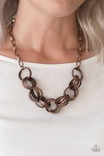 Load image into Gallery viewer, Paparazzi Statement Made - Copper - Glistening Rings Necklace and matching Earrings - $5 Jewelry With Ashley Swint