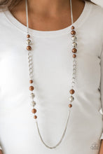 Load image into Gallery viewer, Paparazzi Uptown Talker - Brown - Pearly Beads - Bold Silver Chain - Necklace &amp; Earrings - $5 Jewelry With Ashley Swint
