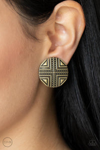 Paparazzi Shielded Shimmer - Brass - Clip On Earrings