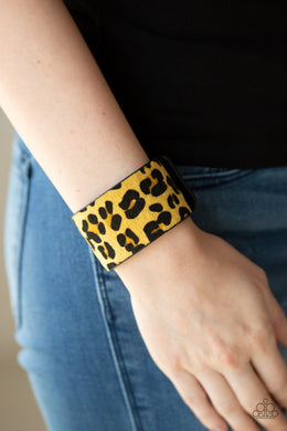 Paparazzi Cheetah Cabana - Yellow - Cheetah Print - Black Leather - Wrap / Snap Bracelet - $5 Jewelry with Ashley Swint
