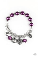 Load image into Gallery viewer, Paparazzi More Amour - Purple Pearls - Silver Heart Charms - Bracelet - $5 Jewelry with Ashley Swint