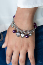 Load image into Gallery viewer, Paparazzi More Amour - Purple Pearls - Silver Heart Charms - Bracelet - $5 Jewelry with Ashley Swint