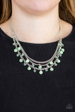 Paparazzi Ocean Odyssey - Green Beads - Silver Chains Necklace and matching Earrings - $5 Jewelry With Ashley Swint