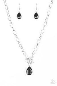 Paparazzi So Sorority - Black Teardrop Gem - Silver Necklace & Earrings - $5 Jewelry With Ashley Swint