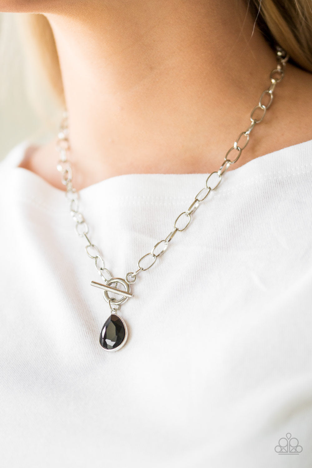 Paparazzi So Sorority - Black Teardrop Gem - Silver Necklace & Earrings - $5 Jewelry With Ashley Swint