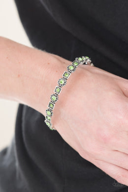 Paparazzi Spring Inspiration - Green Rhinestone - Silver Bangle Bracelet - $5 Jewelry With Ashley Swint
