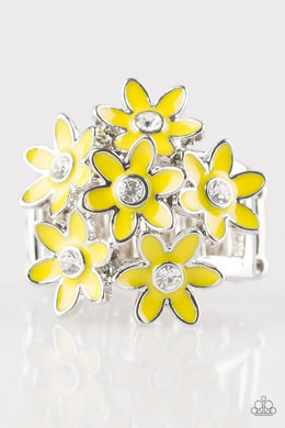 Paparazzi Blooming Bouquets - Yellow Daisy - Rhinestones - Ring - 2018 Exclusive piece from the Summer Party Pack! - $5 Jewelry with Ashley Swint