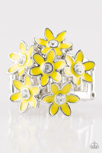 Paparazzi Blooming Bouquets - Yellow Daisy - Rhinestones - Ring - 2018 Exclusive piece from the Summer Party Pack! - $5 Jewelry with Ashley Swint