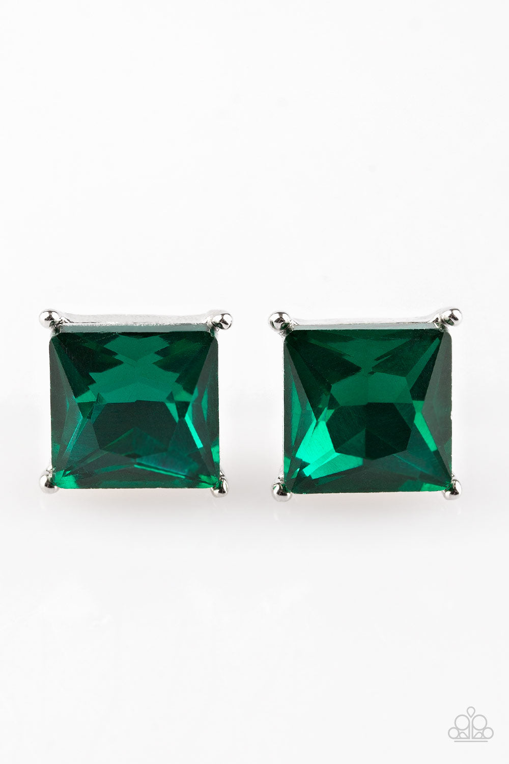 Paparazzi The Big Bang - Green Gem - Silver Earrings - $5 Jewelry With Ashley Swint