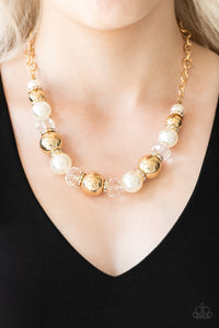 Paparazzi The Camera Never Lies - White / Gold - Necklace and matching Earrings - $5 Jewelry With Ashley Swint