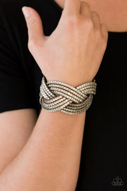 Paparazzi Top Class Chic - Brown - White Rhinestones - Wrap / Snap Bracelet - $5 Jewelry With Ashley Swint