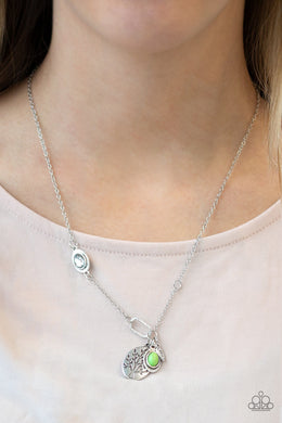 Paparazzi Wanderlust Way - Green Beads - Silver Necklace and matching Earrings - $5 Jewelry With Ashley Swint