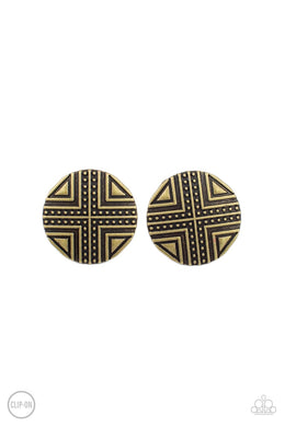 Paparazzi Shielded Shimmer - Brass - Clip On Earrings