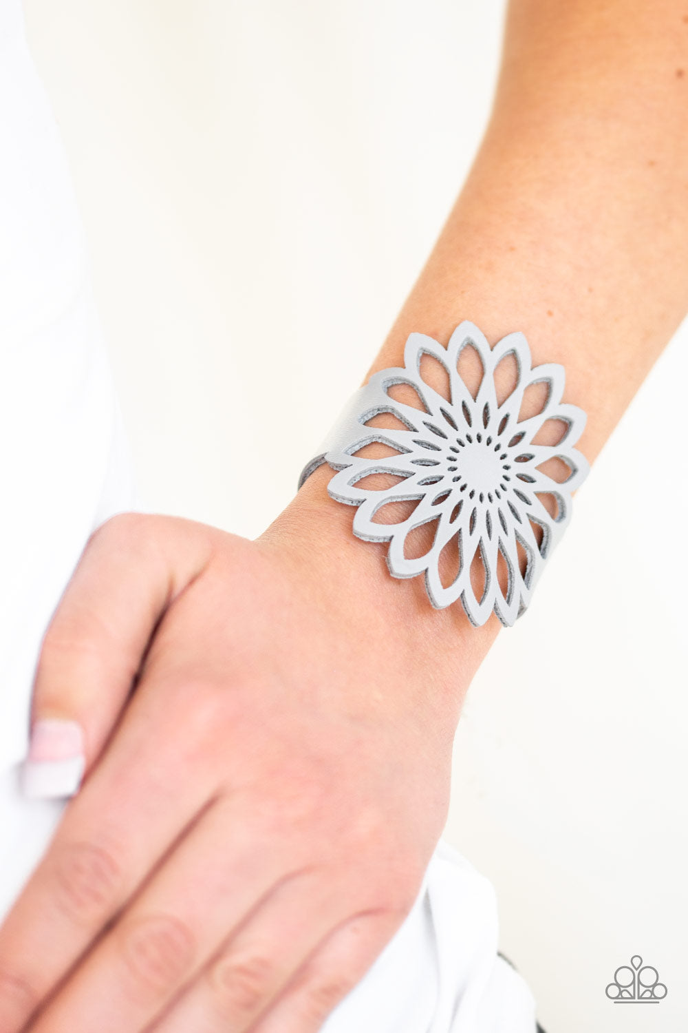 Paparazzi Wildly Wildflower - Silver - Gray Leather - Wrap Bracelet - $5 Jewelry With Ashley Swint