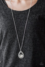 Load image into Gallery viewer, Paparazzi Castle Cabaret - White Rhinestone - Silver Teardrop Pendant - Necklace and matching Earrings - $5 Jewelry With Ashley Swint