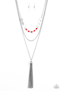 Paparazzi Celebration of Chic - Red - Silver Chains Necklace and matching Earrings - $5 Jewelry With Ashley Swint