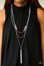 Load image into Gallery viewer, Paparazzi Celebration of Chic - Red - Silver Chains Necklace and matching Earrings - $5 Jewelry With Ashley Swint