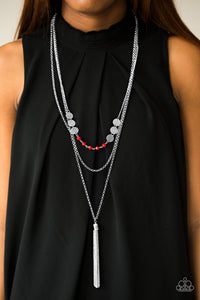 Paparazzi Celebration of Chic - Red - Silver Chains Necklace and matching Earrings - $5 Jewelry With Ashley Swint