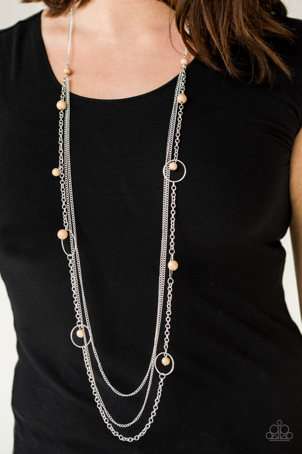 Paparazzi Collectively Carefree - Brown Beads - Silver Necklace & Earrings - $5 Jewelry With Ashley Swint