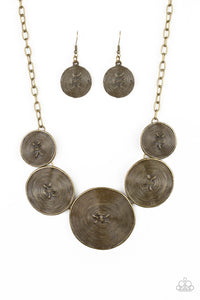 Paparazzi Deserves A Medal - Brass - Spiraling Textured Discs - Necklace & Earrings - $5 Jewelry with Ashley Swint