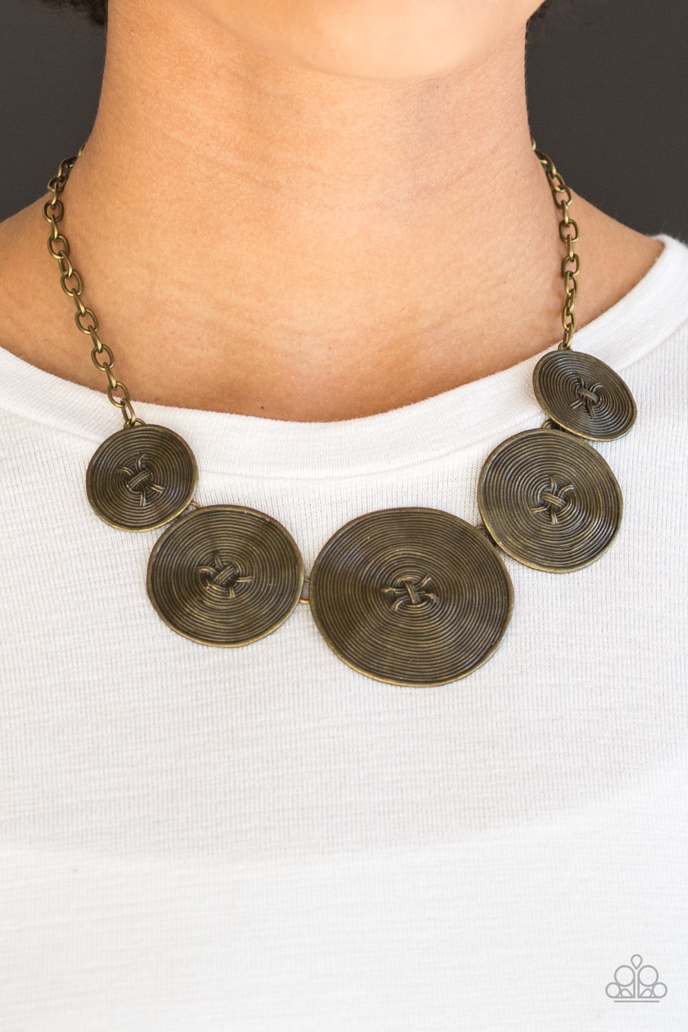 Paparazzi Deserves A Medal - Brass - Spiraling Textured Discs - Necklace & Earrings - $5 Jewelry with Ashley Swint